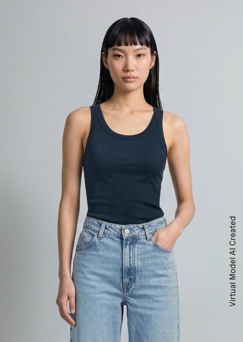 Ribbed tank top slim — Navy Teal