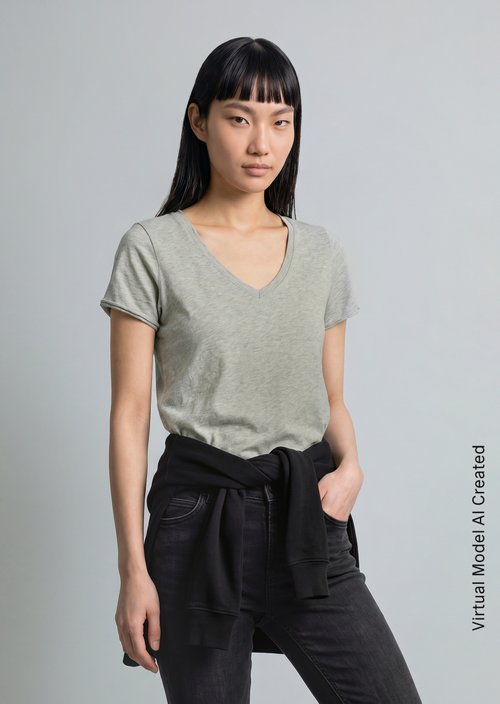V-neck T-shirt, regular fit — Stone Melange