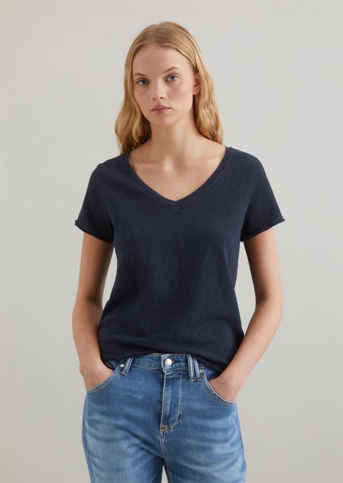 Marc O'Polo T-shirt met V-hals regular, Dames, blauw, Xs, 100% Katoen