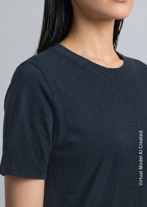 Loose slub jersey T-shirt — Navy Teal