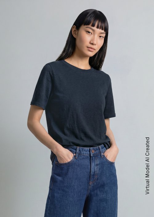 Loose slub jersey T-shirt — Navy Teal