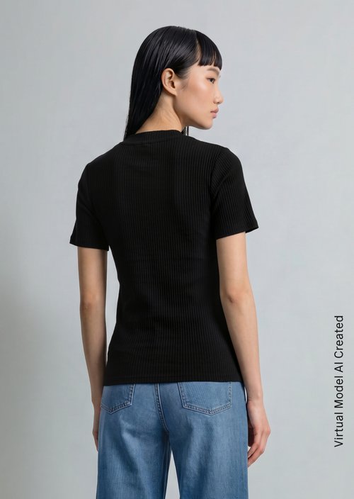 Ribbed jersey T-shirt slim — Black