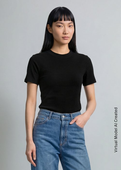 Ribbed jersey T-shirt slim — Black