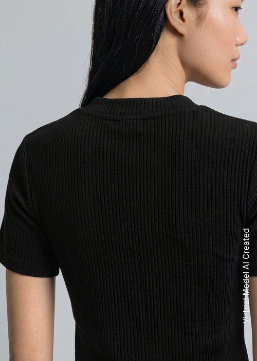 Ribbed jersey T-shirt slim — Black