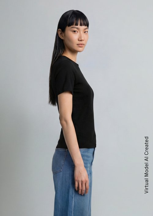 Ribbed jersey T-shirt slim — Black
