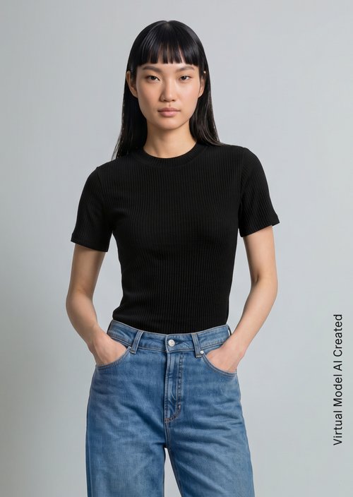 Ribbed jersey T-shirt slim — Black