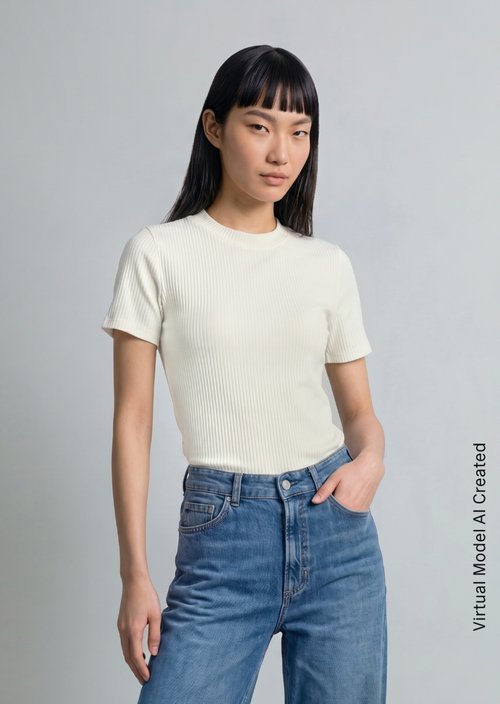 Ribbed jersey T-shirt slim — Silky White
