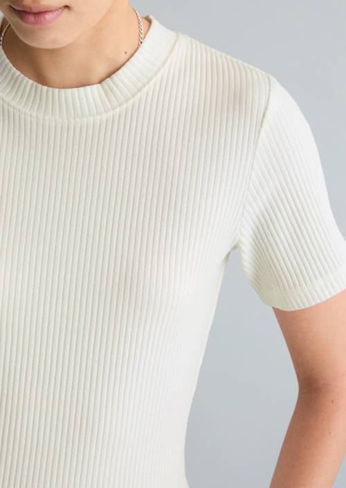 Ribbed jersey T-shirt slim Silky White in detail view