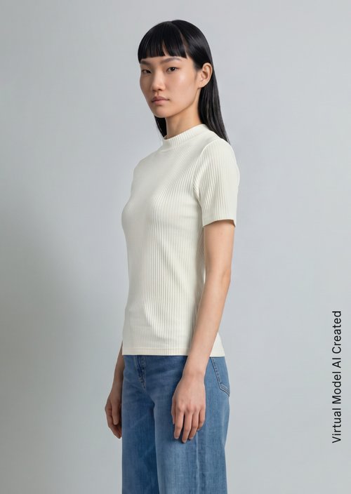 Ribbed jersey T-shirt slim — Silky White