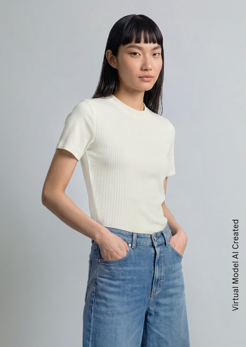 Ribbed jersey T-shirt slim — Silky White