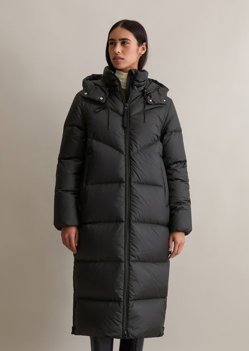 Down puffer coat with hood relaxed — Black