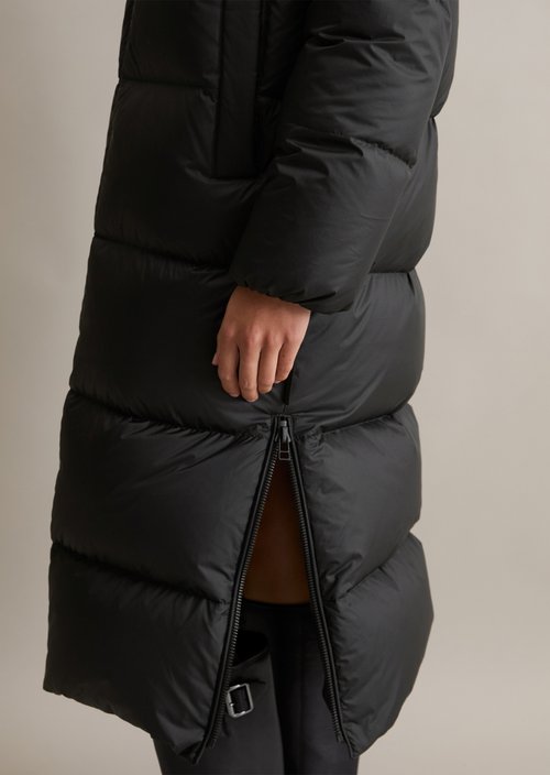 Down puffer coat with hood relaxed — Black