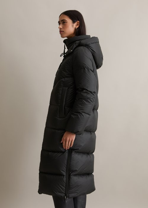 Down puffer coat with hood relaxed — Black