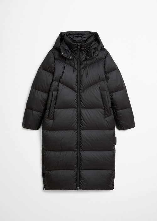 Down puffer coat with hood relaxed — Black
