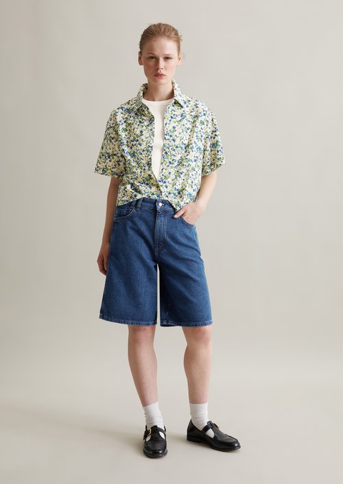 Relaxed print short-sleeved blouse — Medium Blue