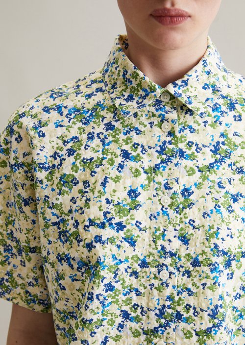 Relaxed print short-sleeved blouse — Medium Blue