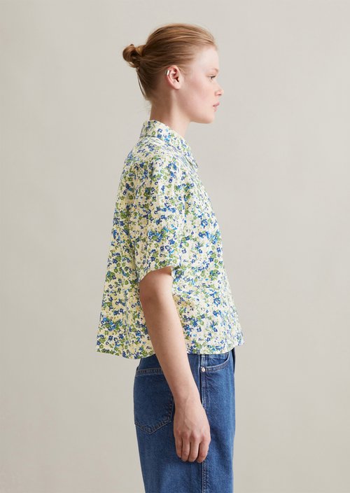 Relaxed print short-sleeved blouse — Medium Blue