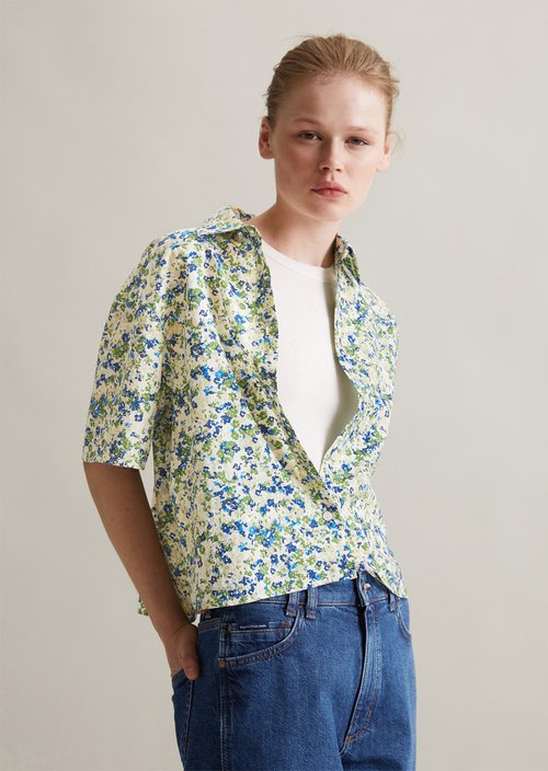 Relaxed print short-sleeved blouse — Medium Blue