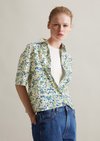Marc O'Polo Relaxte blouse met korte mouwen en print, Dames, blauw, S, 73% Viscose, 27% Katoen