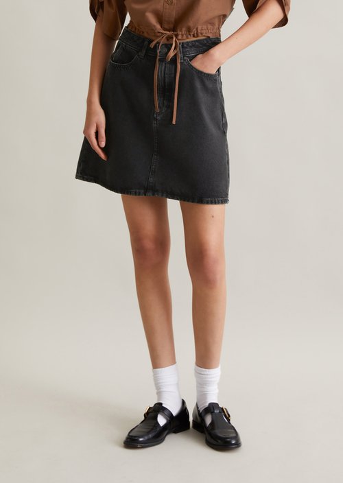 Regular denim mini skirt — Black