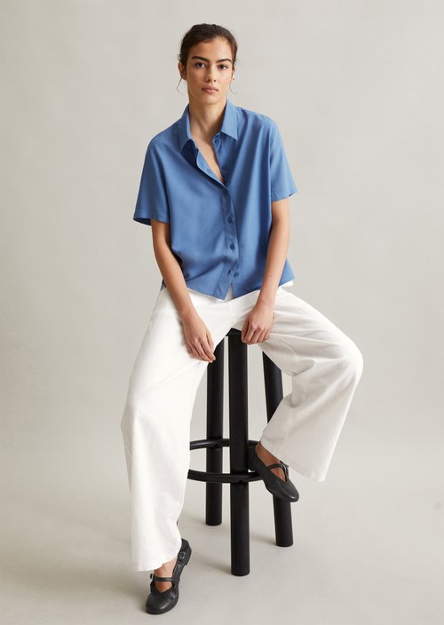 Relaxed short-sleeved blouse — Cerulean Blue