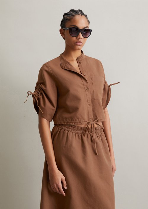 Relaxed short-sleeved blouse — Melted Chocolate