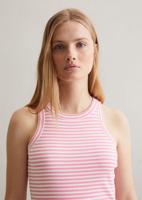 Marc O'Polo DfC geribbelde top slim, Dames, roze, L, 95% Katoen, 5% Elasthaan