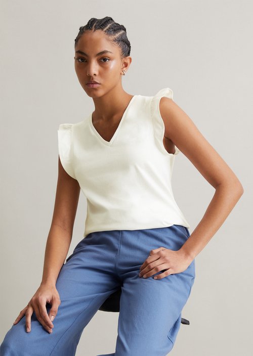 Regular flounce T-shirt — Silky White