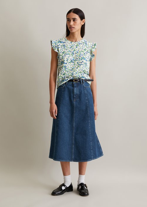 Loose flounce T-shirt — Medium Blue