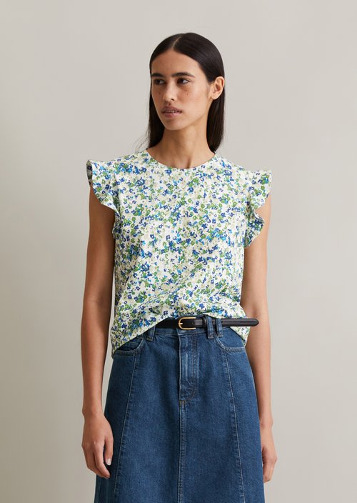 Loose flounce T-shirt — Medium Blue