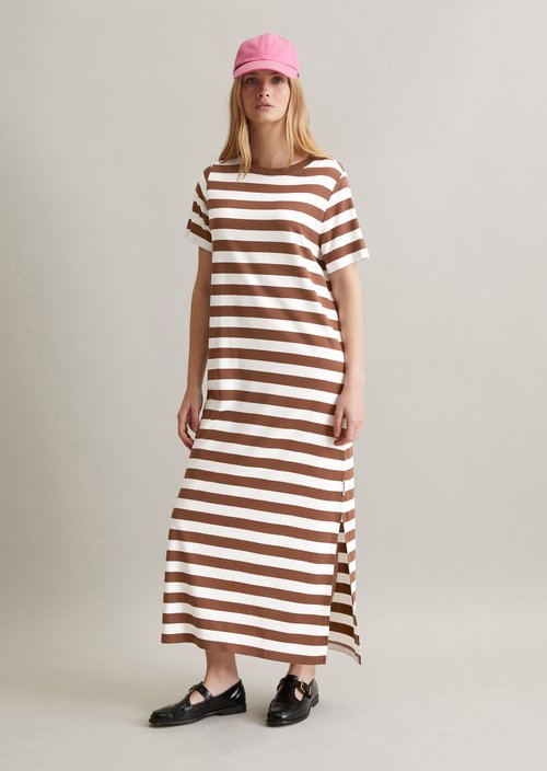 Relaxed striped T-shirt dress — Medium Brown