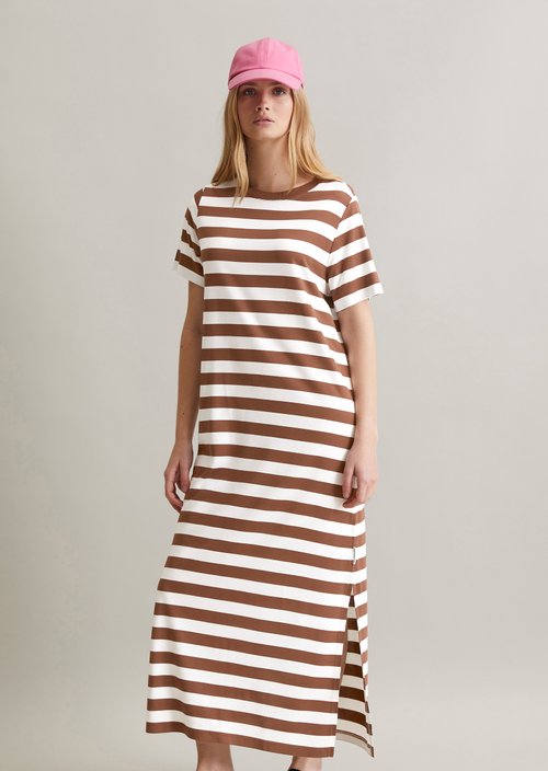 Relaxed striped T-shirt dress — Medium Brown