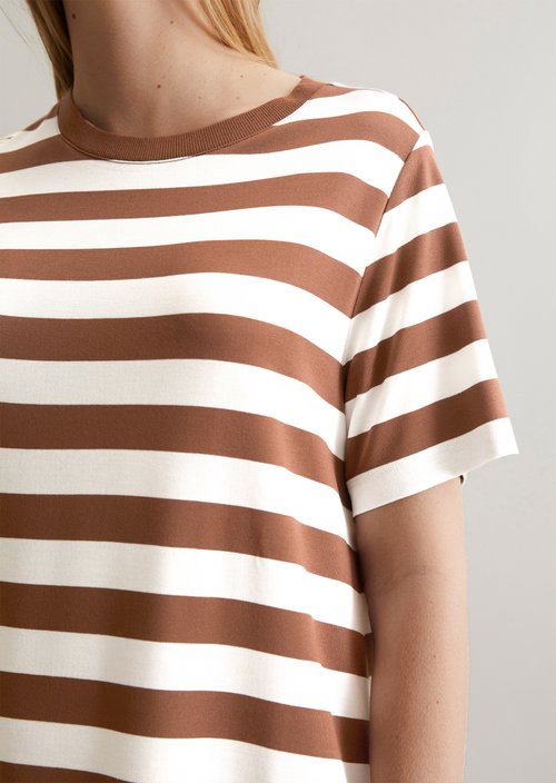 Relaxed striped T-shirt dress — Medium Brown