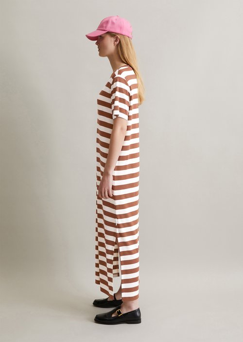 Relaxed striped T-shirt dress — Medium Brown