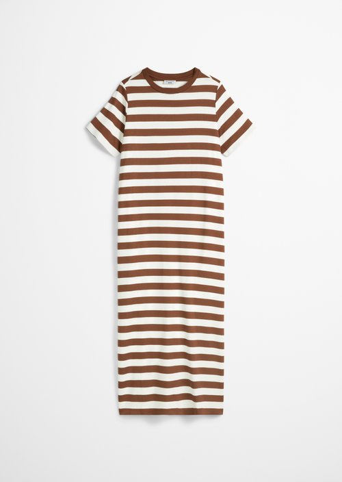 Relaxed striped T-shirt dress — Medium Brown