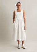 Ribbed jersey dress flared with cotton poplin skirt - white