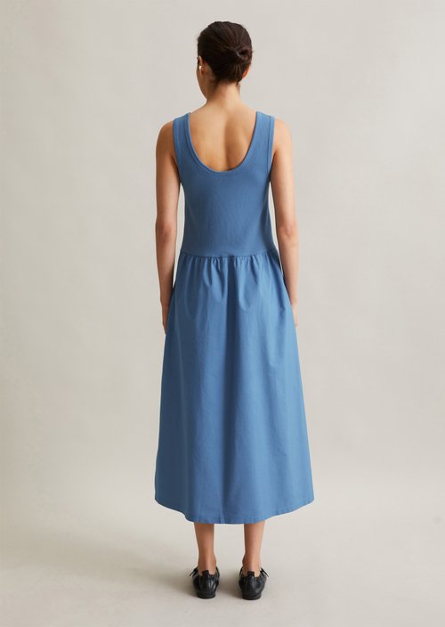 Ribbed jersey dress flared — Cerulean Blue
