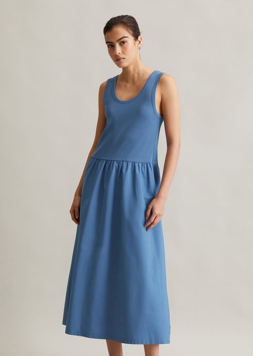 Ribbed jersey dress flared — Cerulean Blue