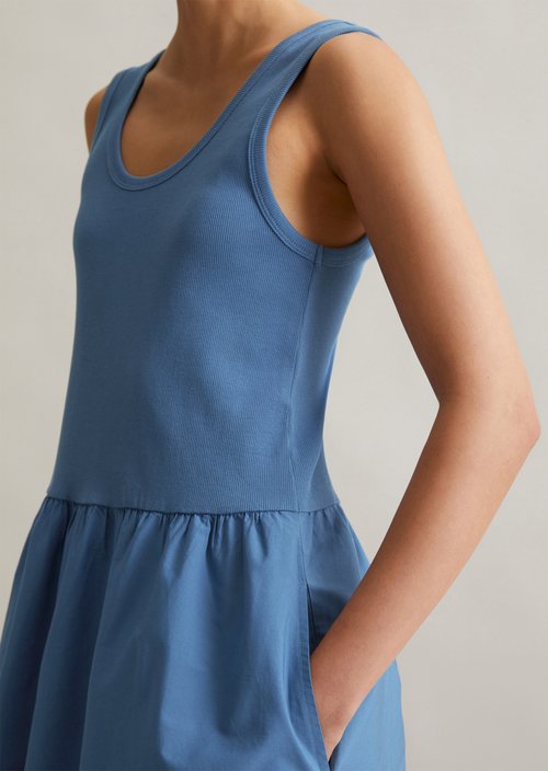 Ribbed jersey dress flared — Cerulean Blue