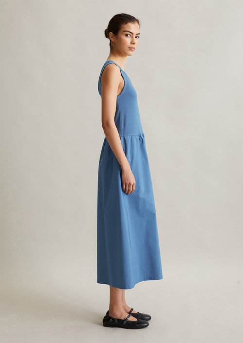 Ribbed jersey dress flared — Cerulean Blue
