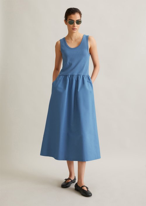 Ribbed jersey dress flared — Cerulean Blue