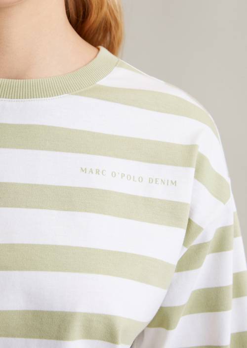 Gestreepte oversized longsleeve Light Green in detailaanzicht
