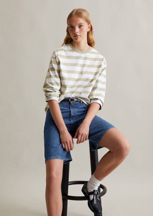 Gestreepte oversized longsleeve Light Green in vooraanzicht