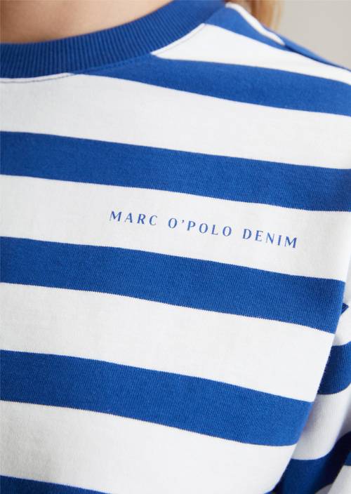 Gestreepte oversized longsleeve Medium Blue in detailaanzicht