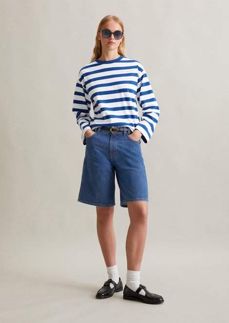 Marc O'Polo Gestreepte oversized longsleeve, Dames, blauw, Xxs, 100% Katoen