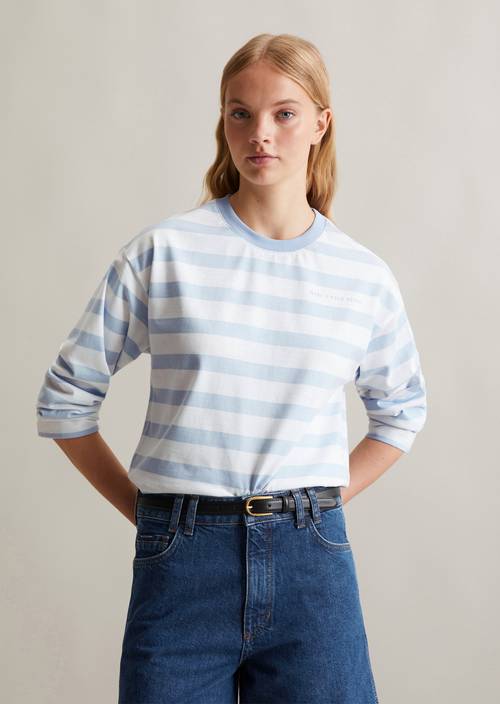 Gestreepte oversized longsleeve Light Blue in vooraanzicht