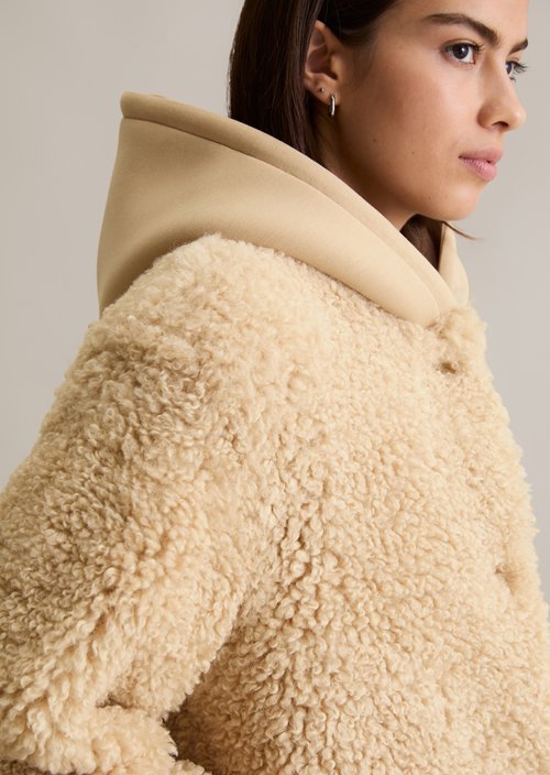 Relaxed teddy coat — Sand Melange