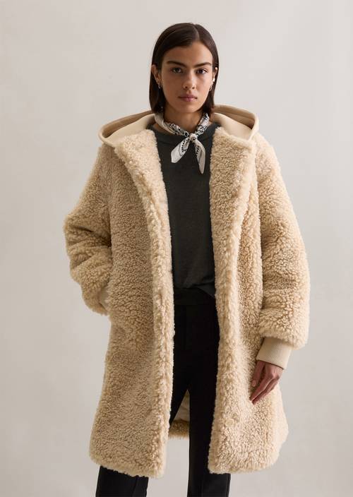 Teddy-Mantel relaxed mit Scuba-Jersey-Kapuze weiss Mäntel