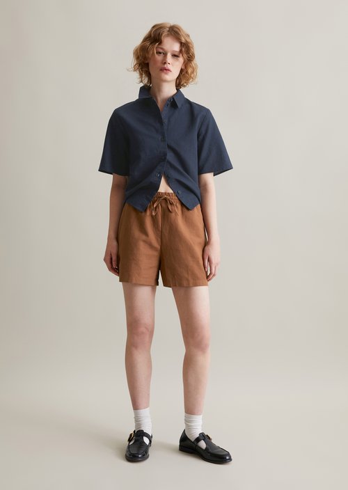Marc O'Polo Slip-on shorts relaxed, Dames, bruin, L, 53% Linnen, 47% Katoen