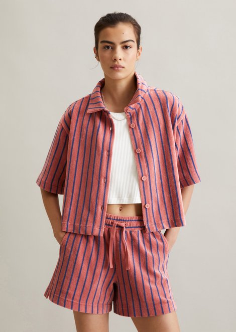 Marc O'Polo Relaxte gestreepte badstof blouse, Dames, roze, L, 100% Katoen